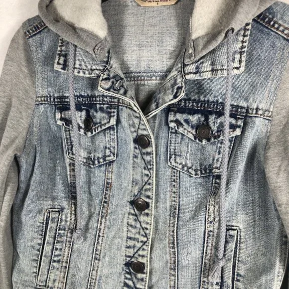 Highway Jeans Girls Denim Jacket Size S Hooded Sweatshirt Button Up Casual - Picture 12 of 15